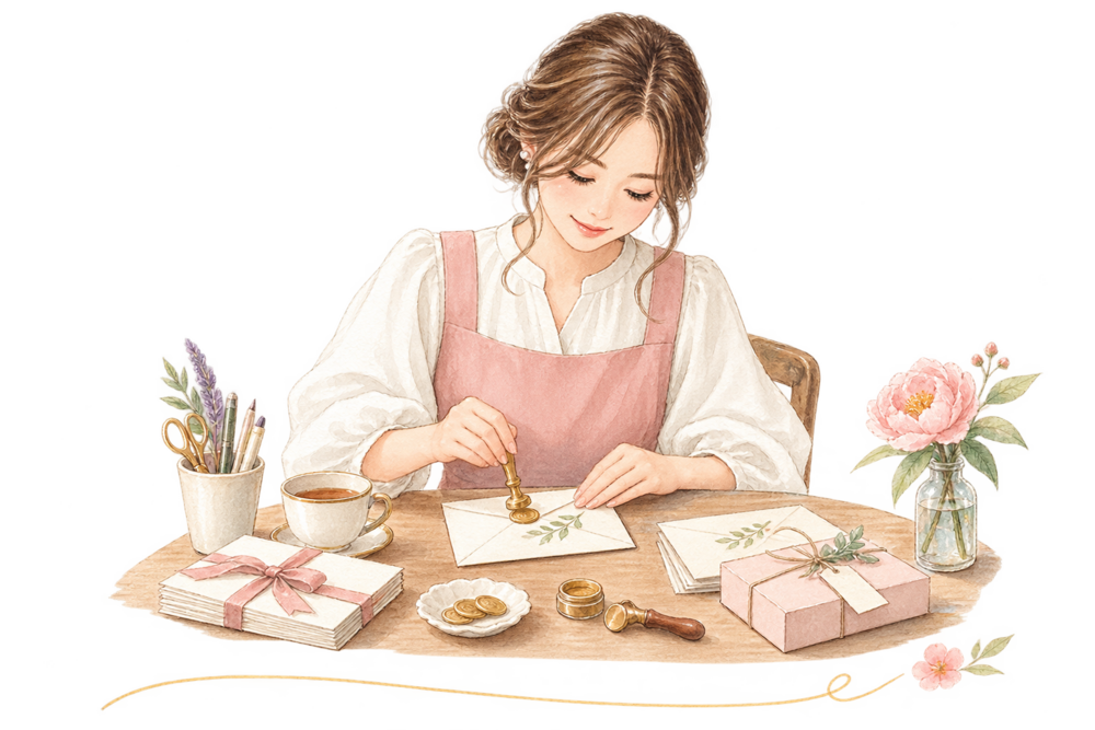 一つひとつの仕事を丁寧に仕上げる姿を描いた水彩イラスト
